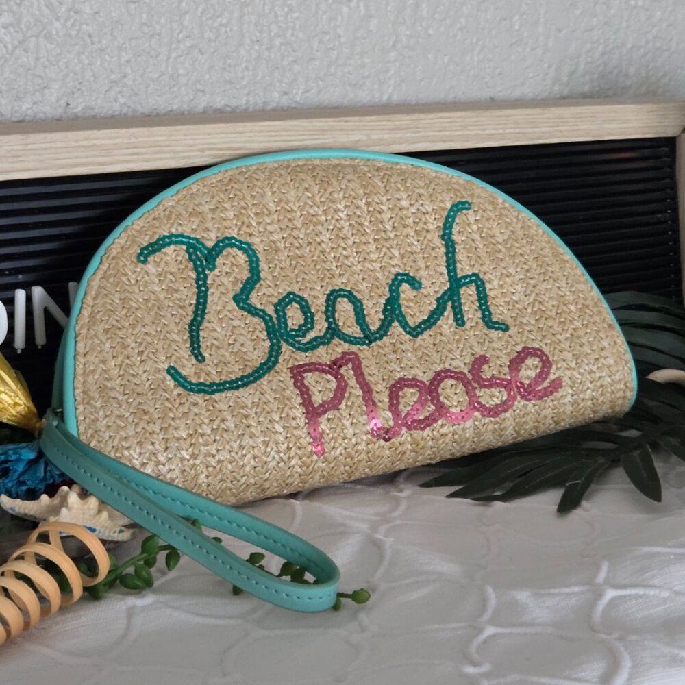 Beach Please Monogram Raffia wristlet clutch purse handbag, one size mul…